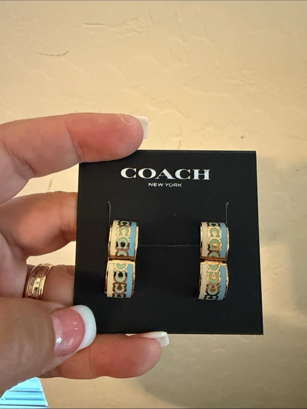 COACH Blue and Gold Signature Hoop Earrings